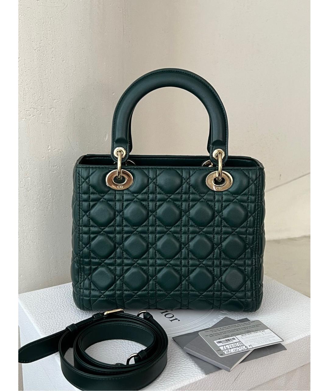 CHRISTIAN DIOR Зеленая кожаная сумка с короткими ручками, фото 2