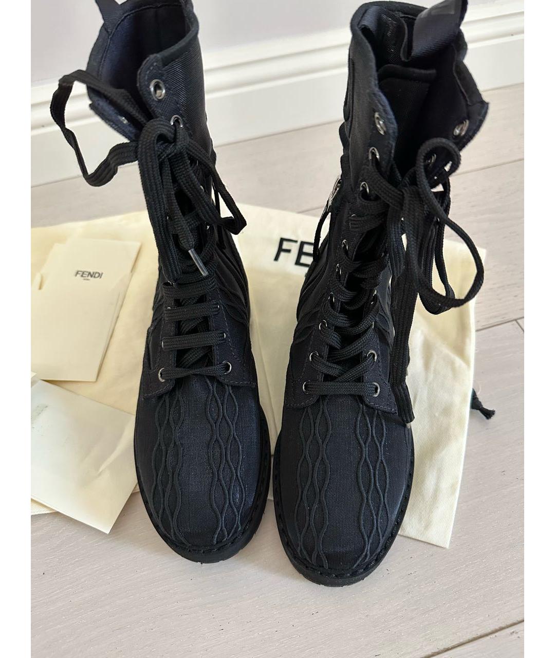 FENDI Черные текстильные ботинки, фото 5