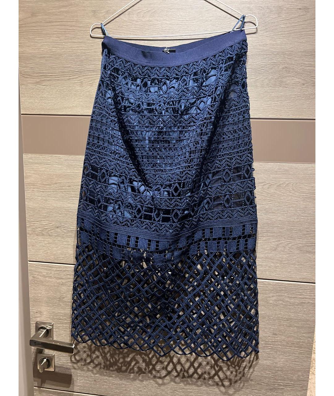 PINKO Темно-синяя кружевная юбка миди, фото 5