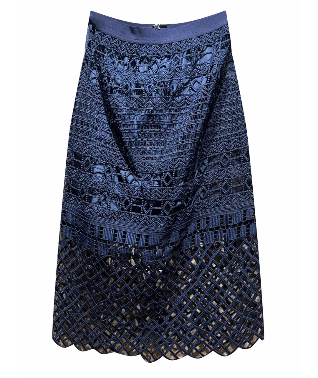 PINKO Темно-синяя кружевная юбка миди, фото 1