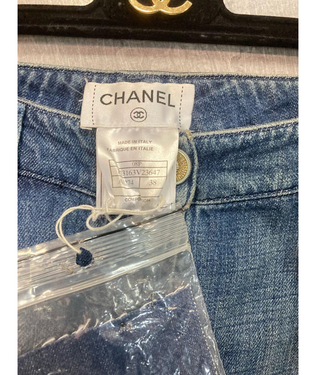CHANEL PRE-OWNED Синие хлопковые прямые джинсы, фото 8