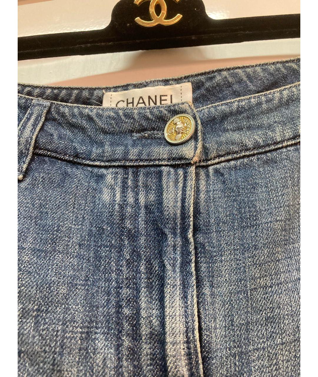 CHANEL PRE-OWNED Синие хлопковые прямые джинсы, фото 6