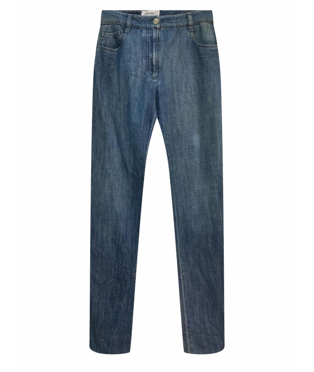 CHANEL PRE-OWNED Синие хлопковые прямые джинсы, фото 1