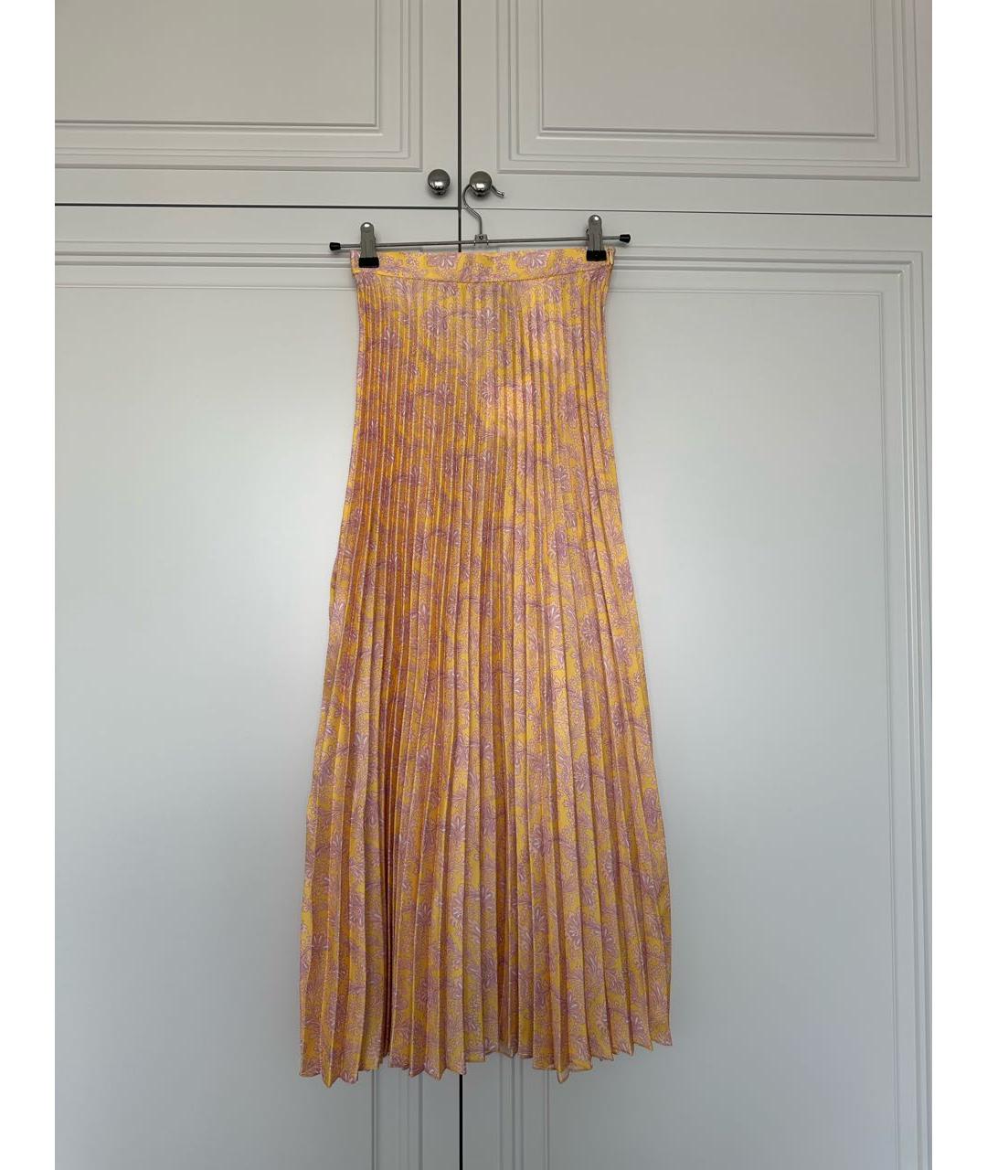 SANDRO Желтая полиэстеровая юбка миди, фото 4