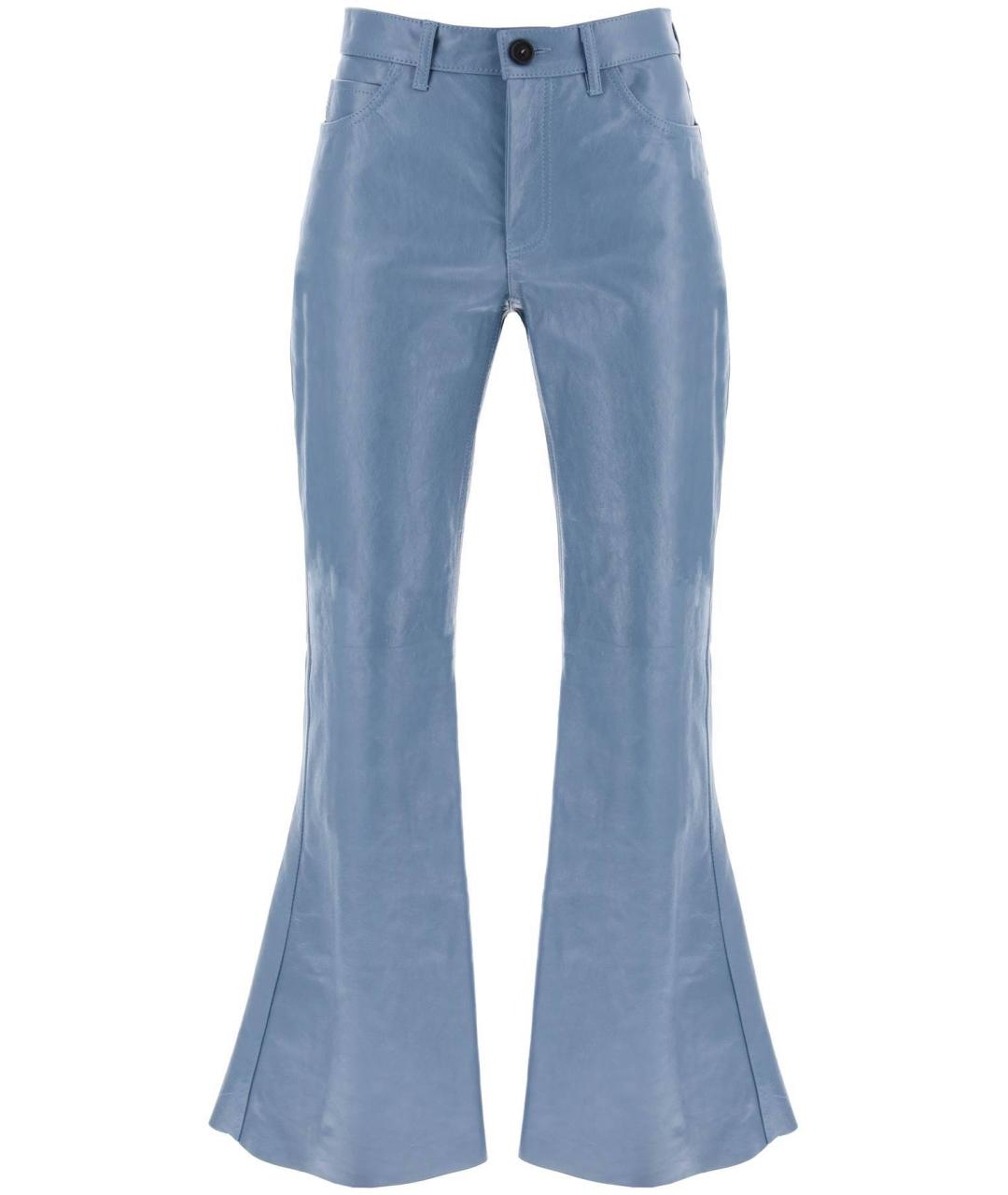 MARNI Голубые кожаные прямые брюки, фото 2