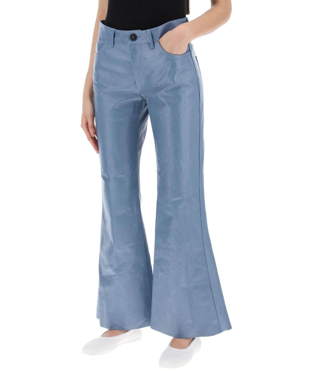 MARNI Голубые кожаные прямые брюки, фото 6