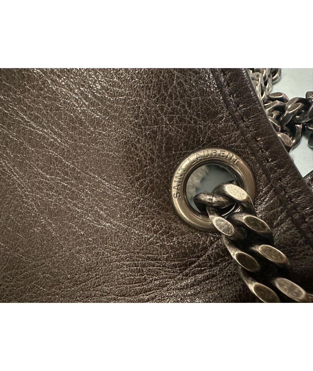 SAINT LAURENT Коричневая кожаная сумка через плечо, фото 5