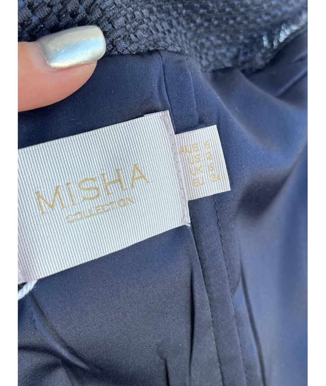 MISHA COLLECTION Темно-синее шерстяное коктейльное платье, фото 5