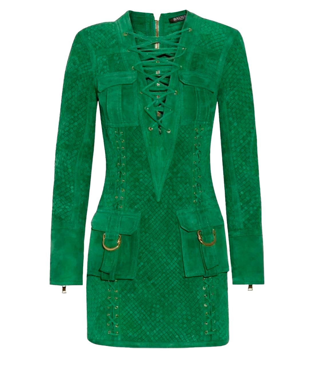 BALMAIN Зеленые замшевое вечернее платье, фото 1