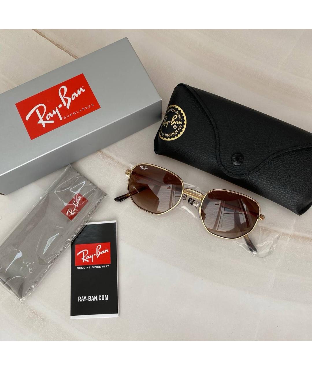 RAY BAN Коричневые пластиковые солнцезащитные очки, фото 2