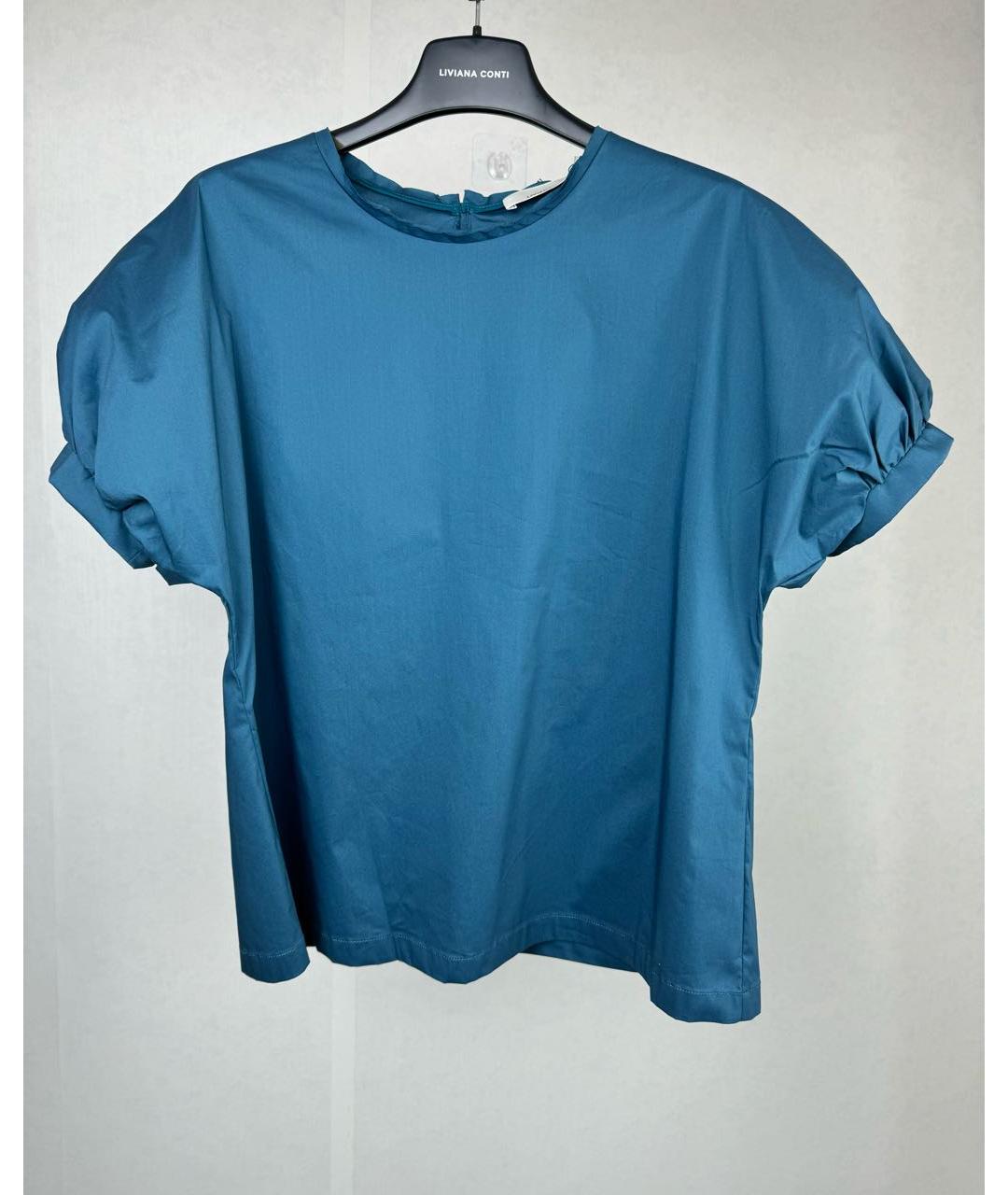 LIVIANA CONTI Синяя хлопко-эластановая блузы, фото 6