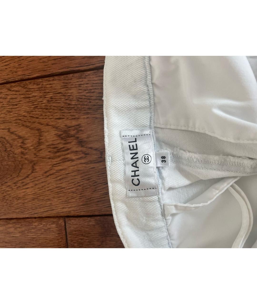 CHANEL PRE-OWNED Белые хлопковые прямые джинсы, фото 3