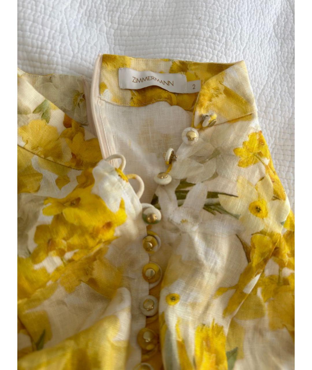 ZIMMERMANN Желтое льняное коктейльное платье, фото 3