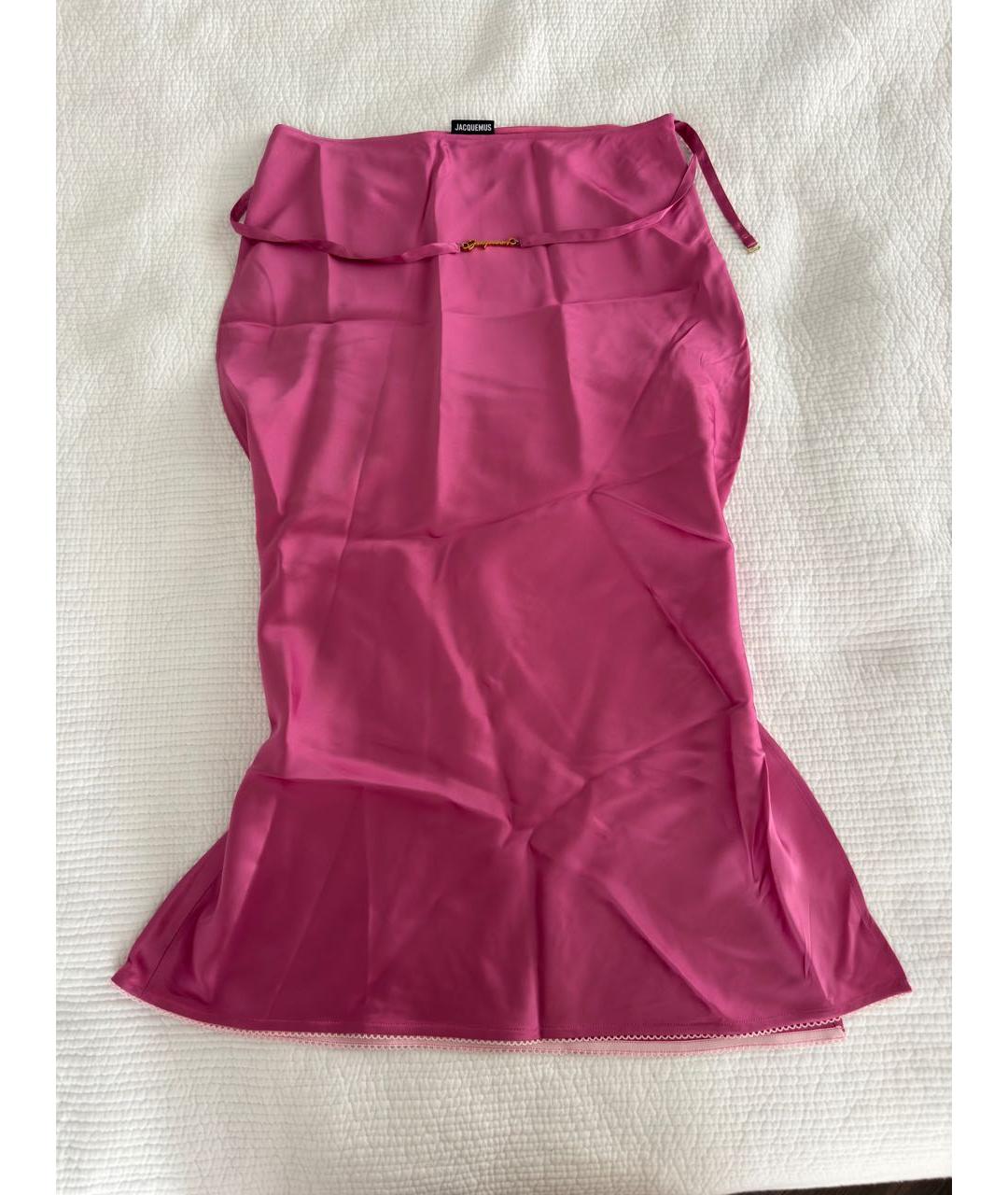 JACQUEMUS Розовая шелковая юбка миди, фото 7