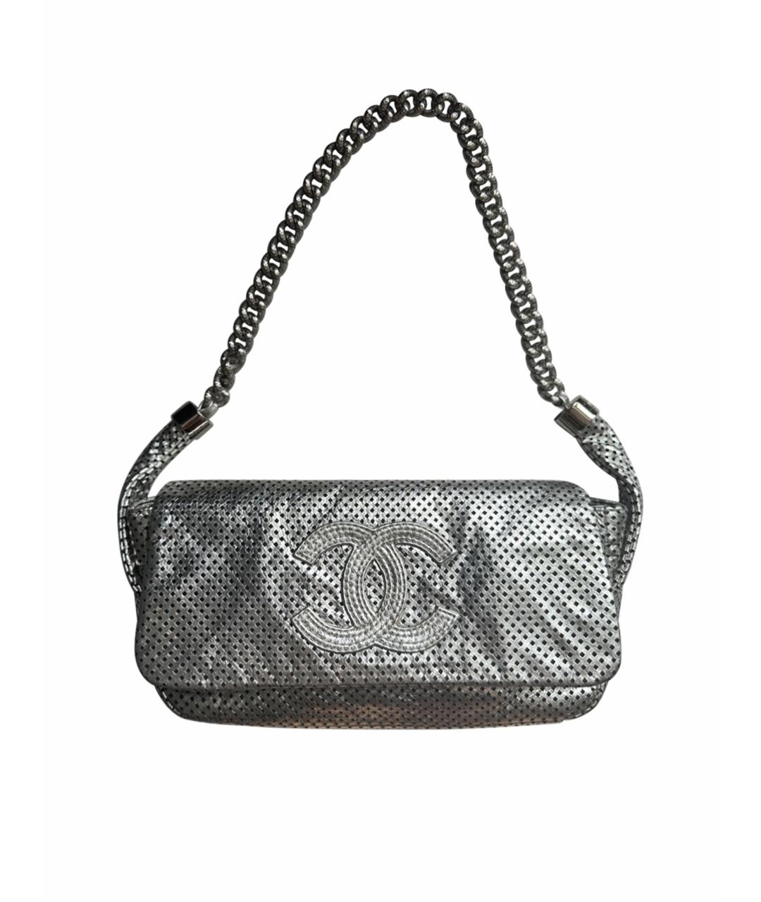 CHANEL PRE-OWNED Серебряная кожаная сумка с короткими ручками, фото 1