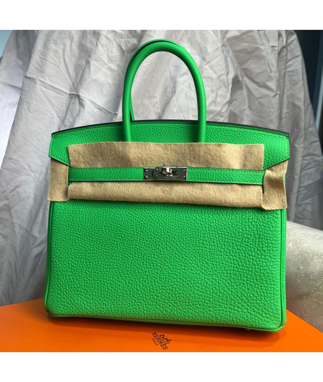 HERMES PRE-OWNED Зеленая кожаная сумка с короткими ручками, фото 9