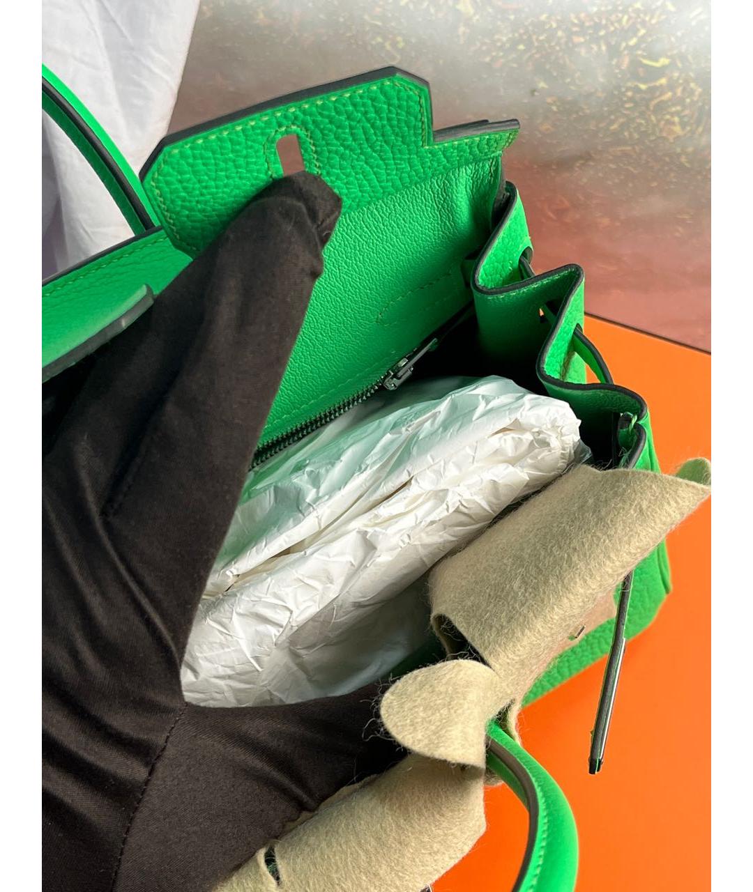 HERMES PRE-OWNED Зеленая кожаная сумка с короткими ручками, фото 4