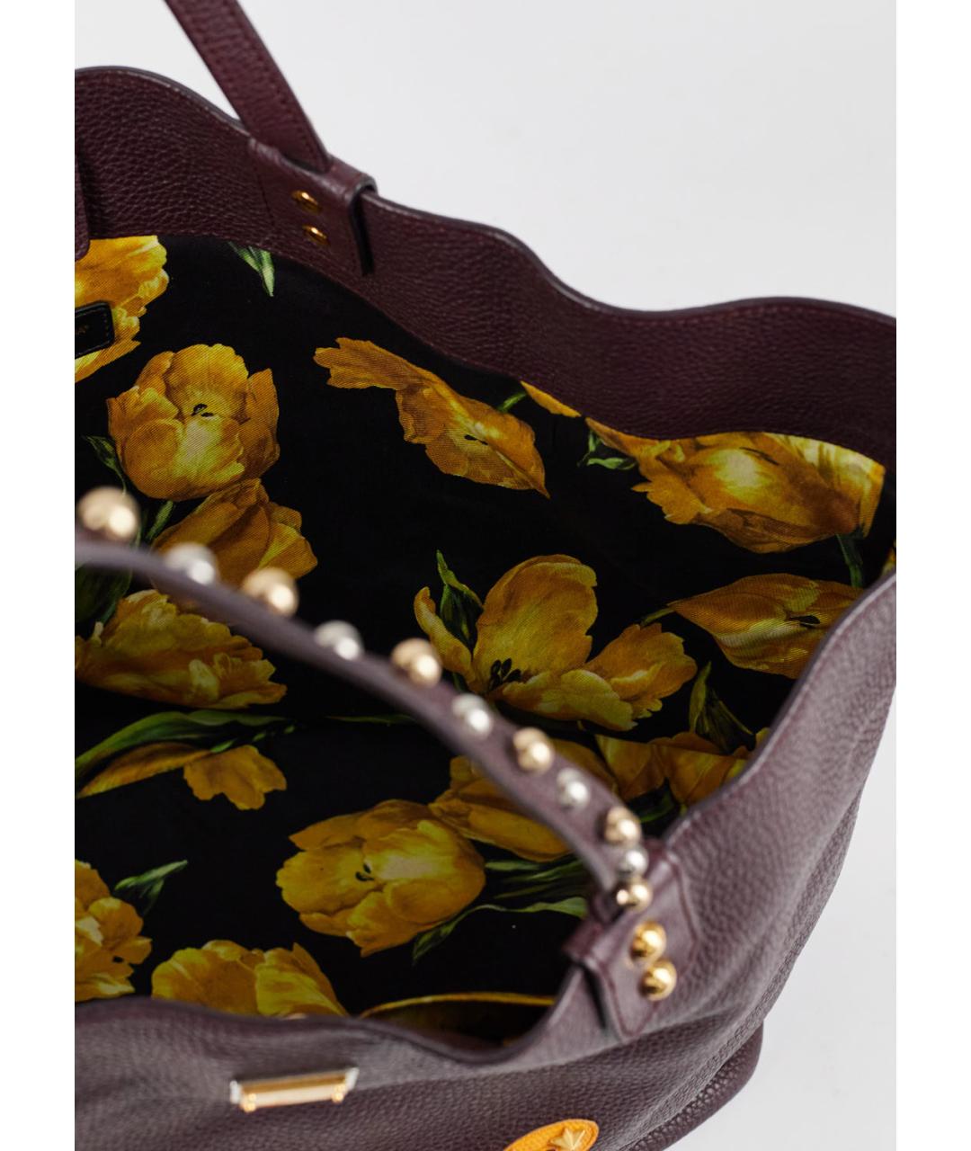 DOLCE&GABBANA Бордовая кожаная сумка с короткими ручками, фото 5