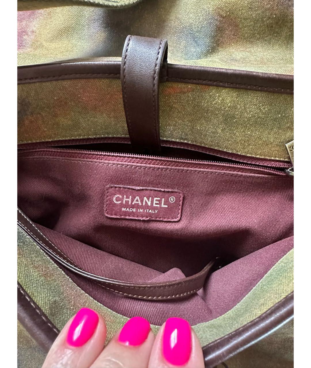 CHANEL PRE-OWNED Хаки тканевая сумка через плечо, фото 5