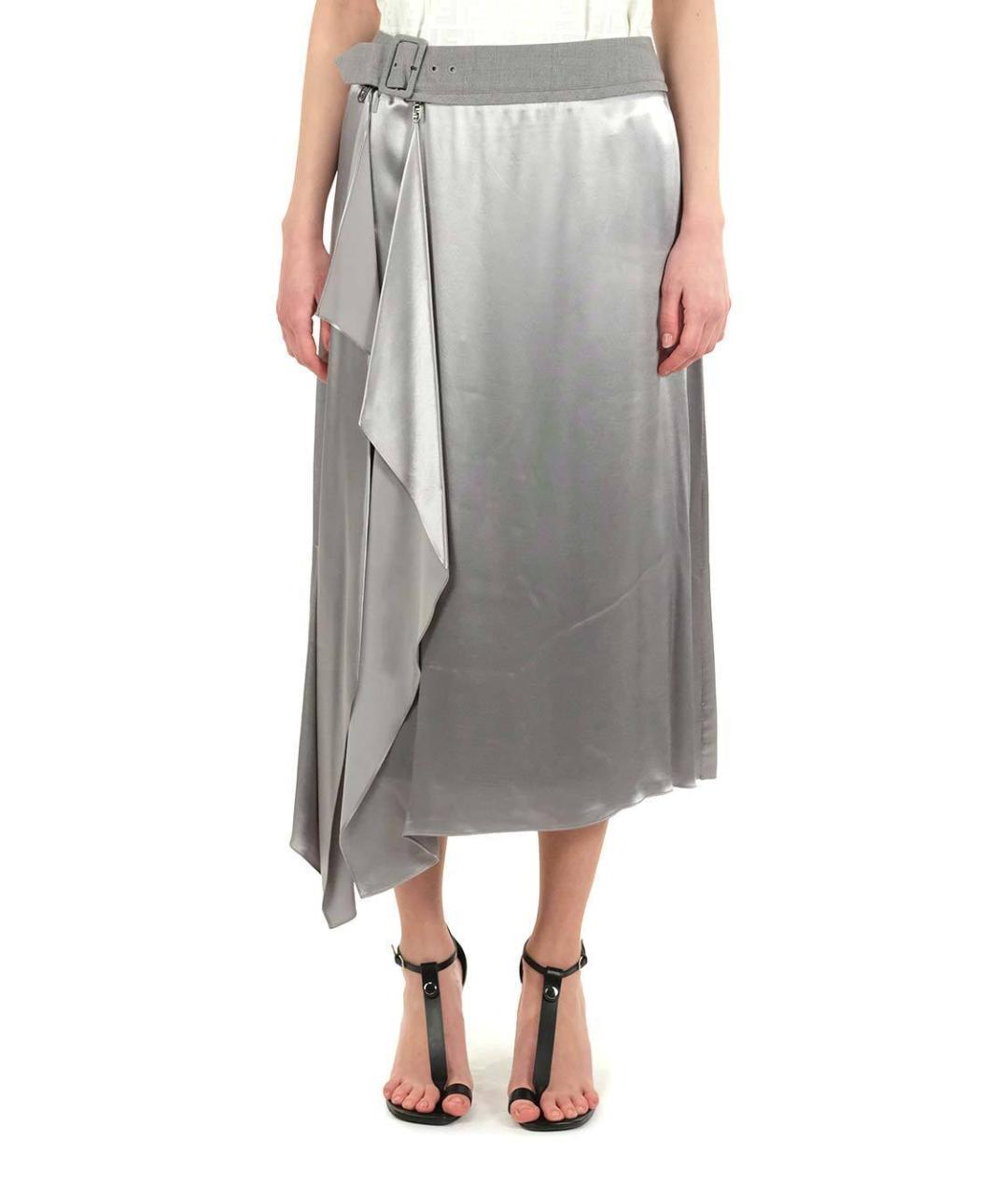 FENDI Серебряная полиэстеровая юбка миди, фото 3