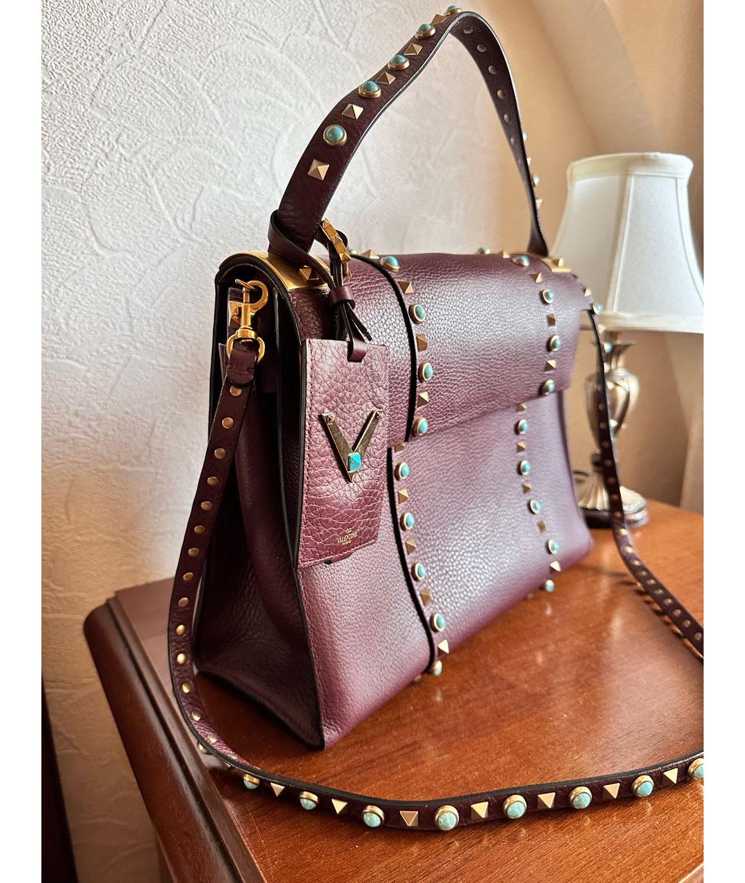 VALENTINO Бордовая кожаная сумка с короткими ручками, фото 2