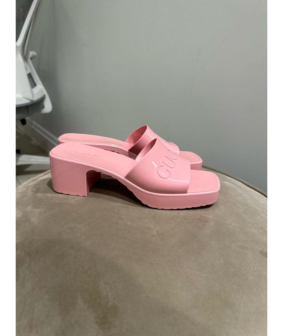 GUCCI Розовые резиновые шлепанцы, фото 5