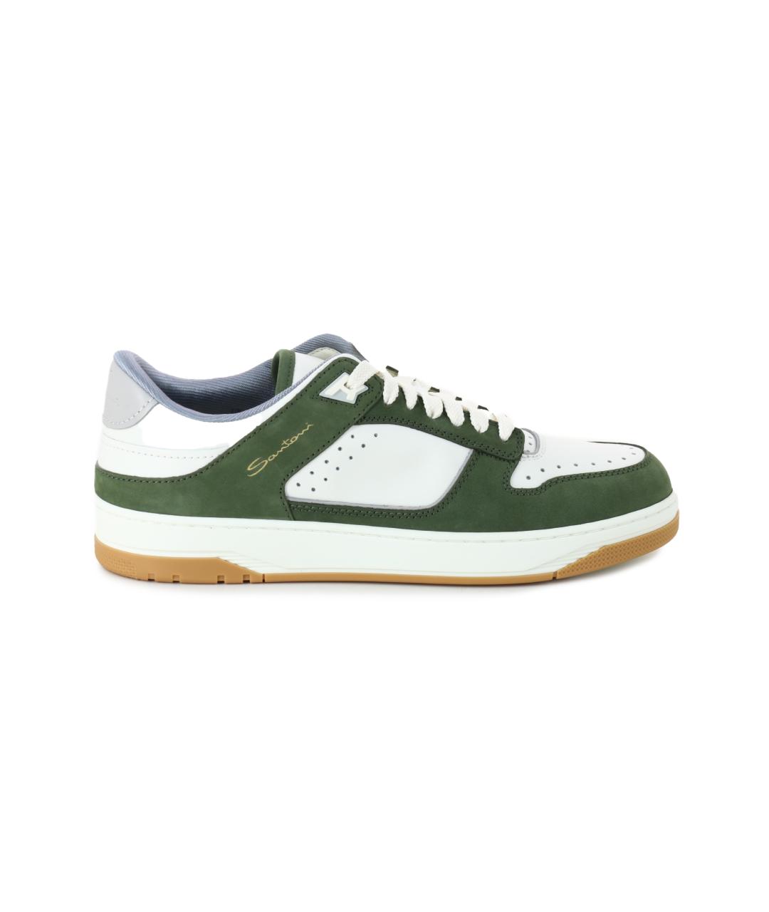 SANTONI Зеленые кожаные низкие кроссовки / кеды, фото 1