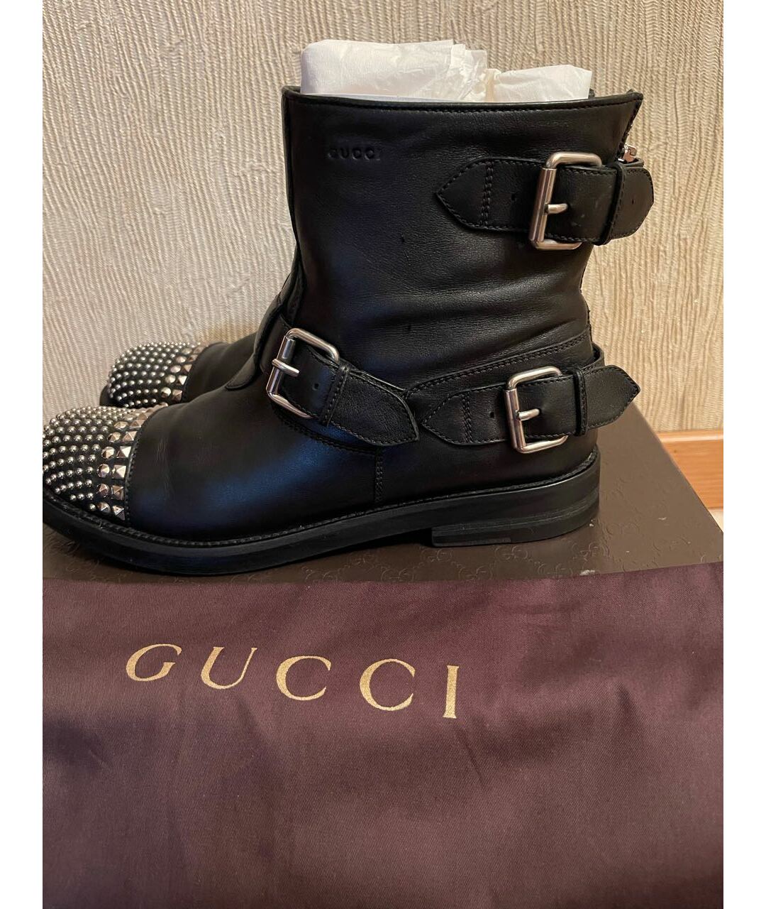 GUCCI Черные кожаные ботинки, фото 2