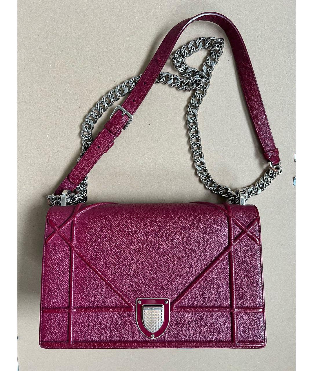 CHRISTIAN DIOR Бордовая кожаная сумка через плечо, фото 7