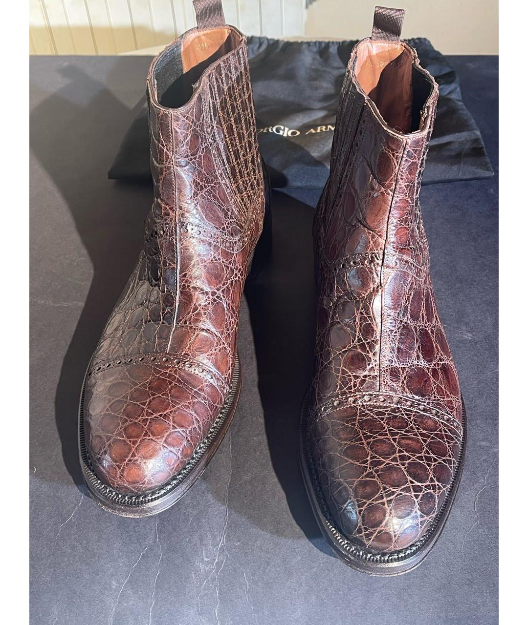 GIORGIO ARMANI Коричневые кожаные высокие ботинки, фото 5