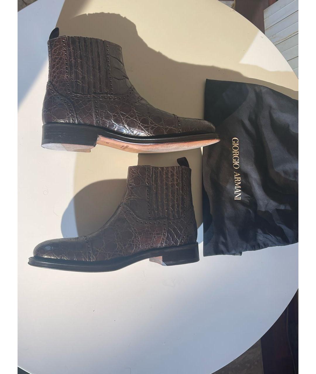 GIORGIO ARMANI Коричневые кожаные высокие ботинки, фото 6