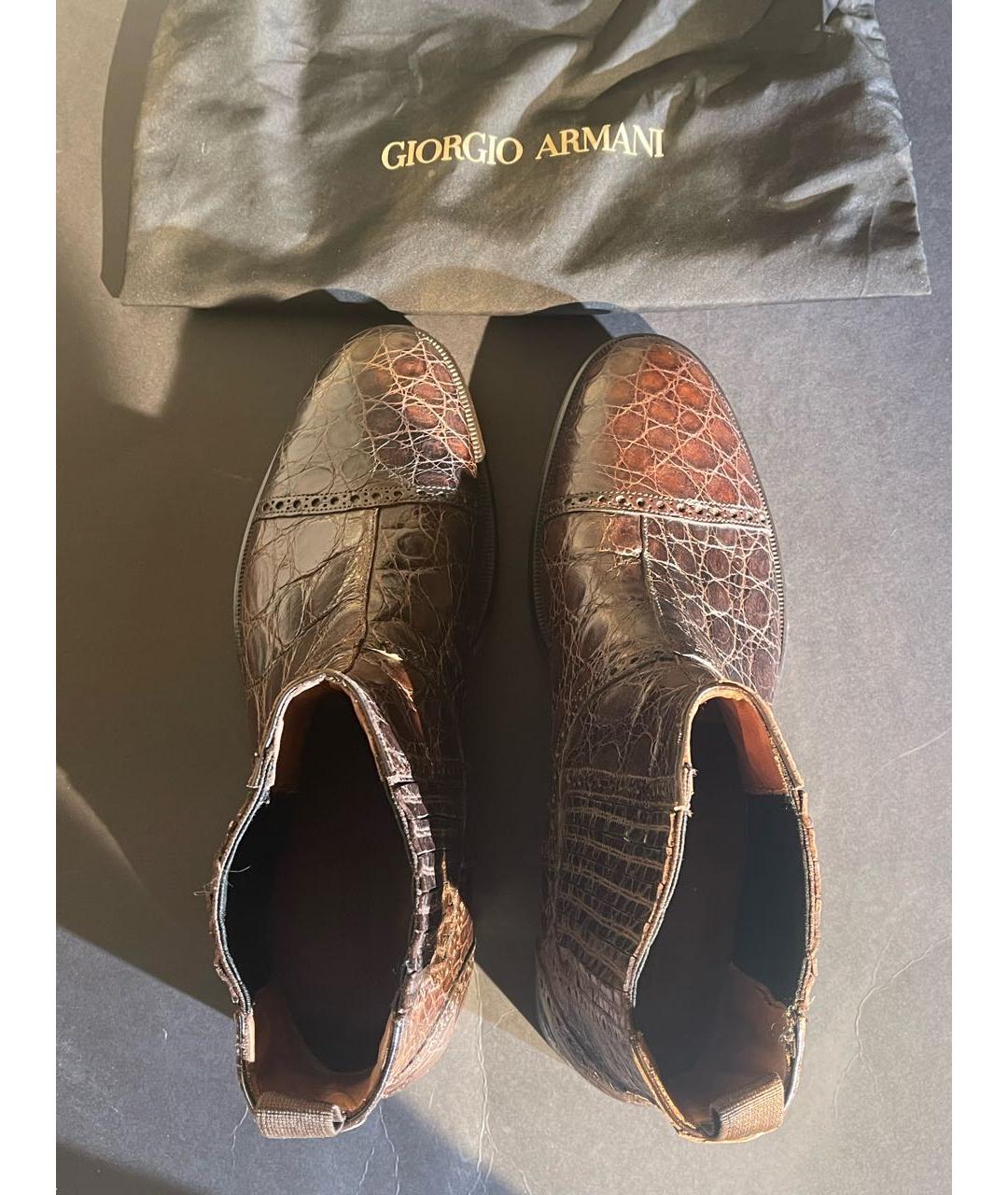 GIORGIO ARMANI Коричневые кожаные высокие ботинки, фото 4