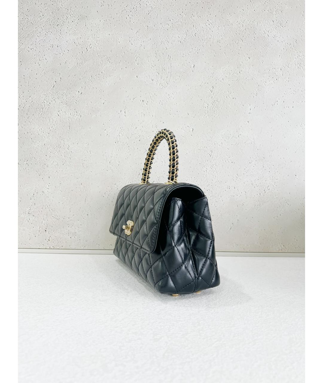 CHANEL PRE-OWNED Черная кожаная сумка с короткими ручками, фото 3