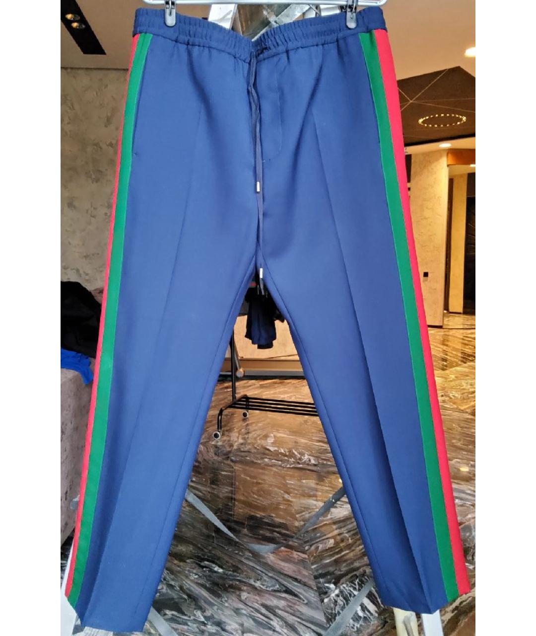 GUCCI Темно-синие шерстяные повседневные брюки, фото 6