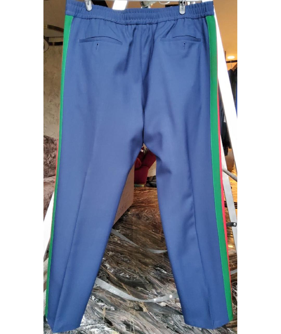 GUCCI Темно-синие шерстяные повседневные брюки, фото 2
