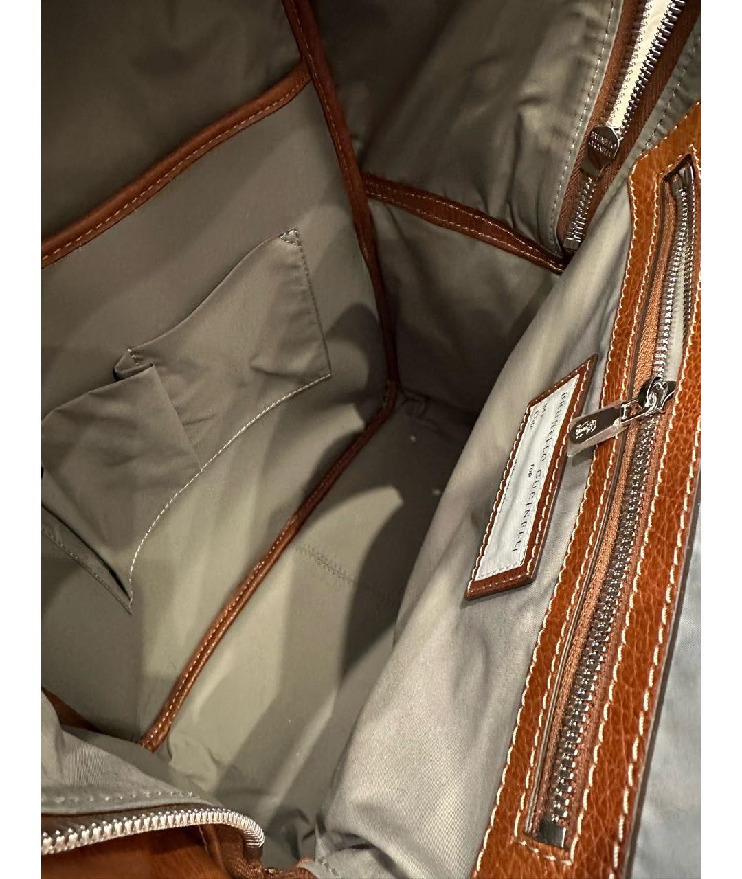 BRUNELLO CUCINELLI Коричневый кожаный рюкзак, фото 4