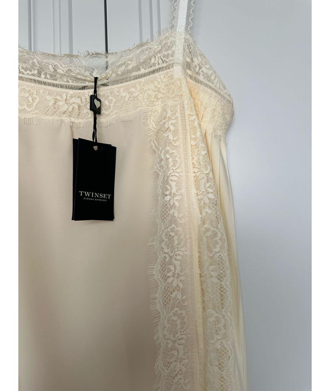 TWIN-SET Бежевое шелковое повседневное платье, фото 5