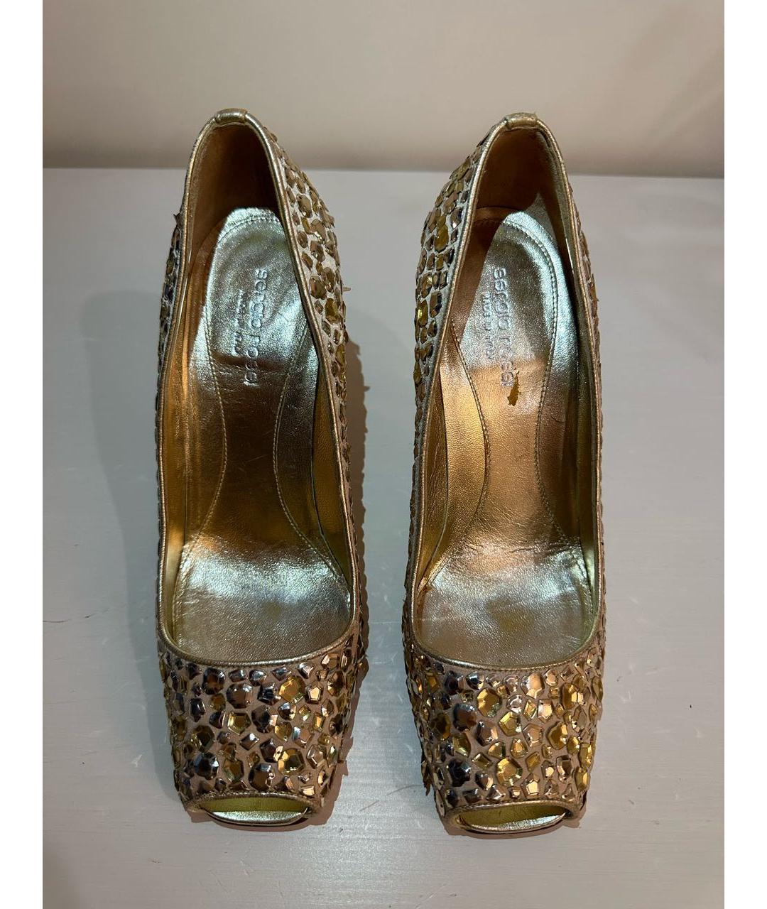 SERGIO ROSSI Золотые кожаные туфли, фото 3