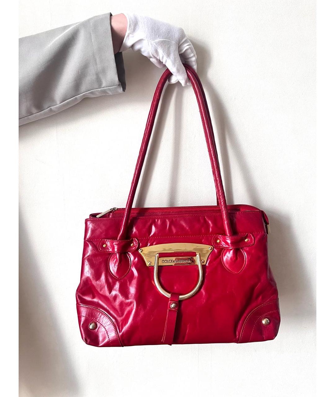 DOLCE&GABBANA Красная кожаная сумка с короткими ручками, фото 2