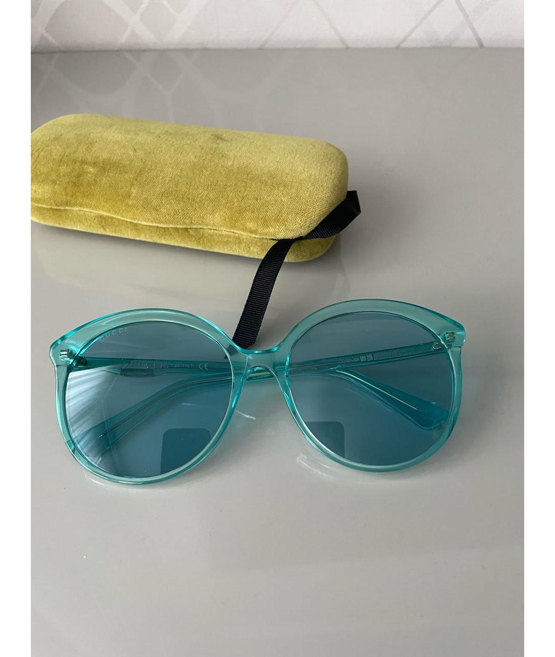 GUCCI Бирюзовые пластиковые солнцезащитные очки, фото 7