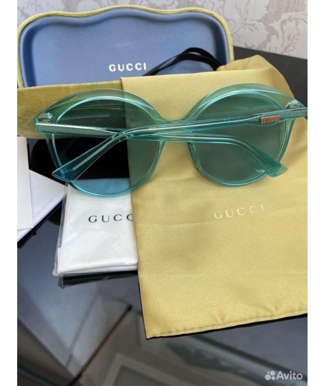 GUCCI Бирюзовые пластиковые солнцезащитные очки, фото 2