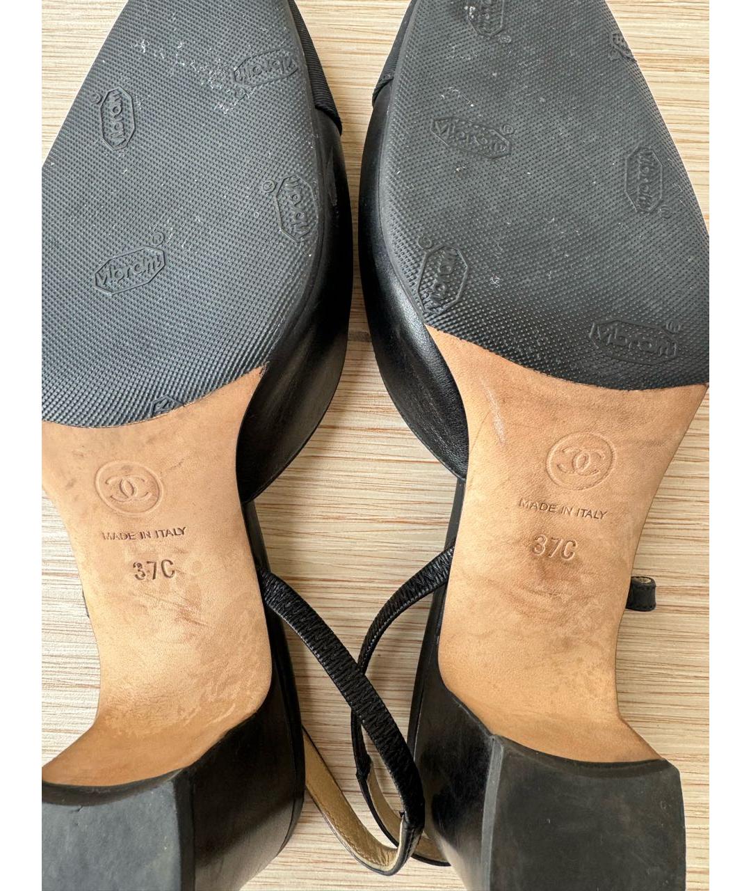 CHANEL PRE-OWNED Черные кожаные лодочки на низком каблуке, фото 4