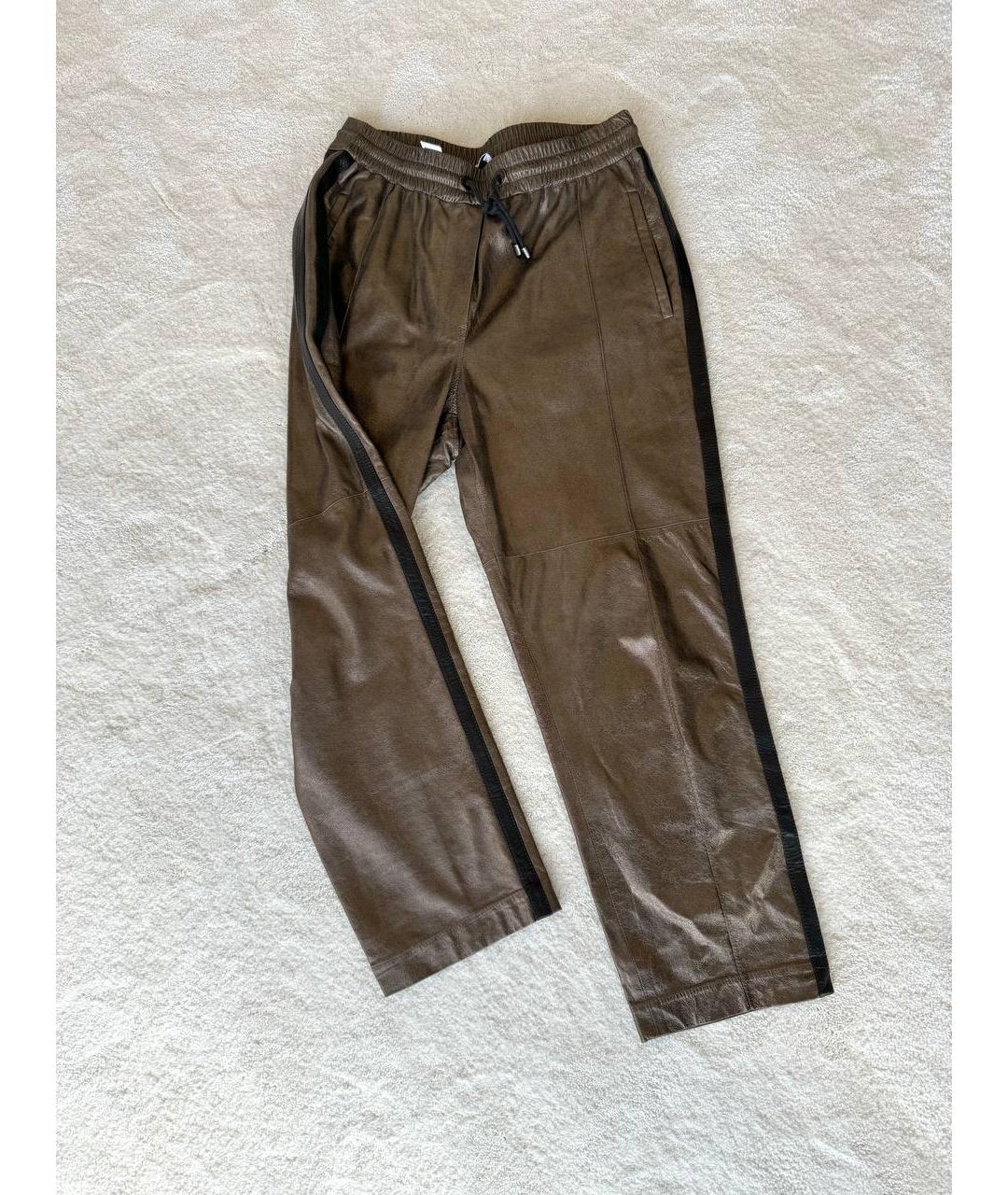 BRUNELLO CUCINELLI Коричневые кожаные прямые брюки, фото 3