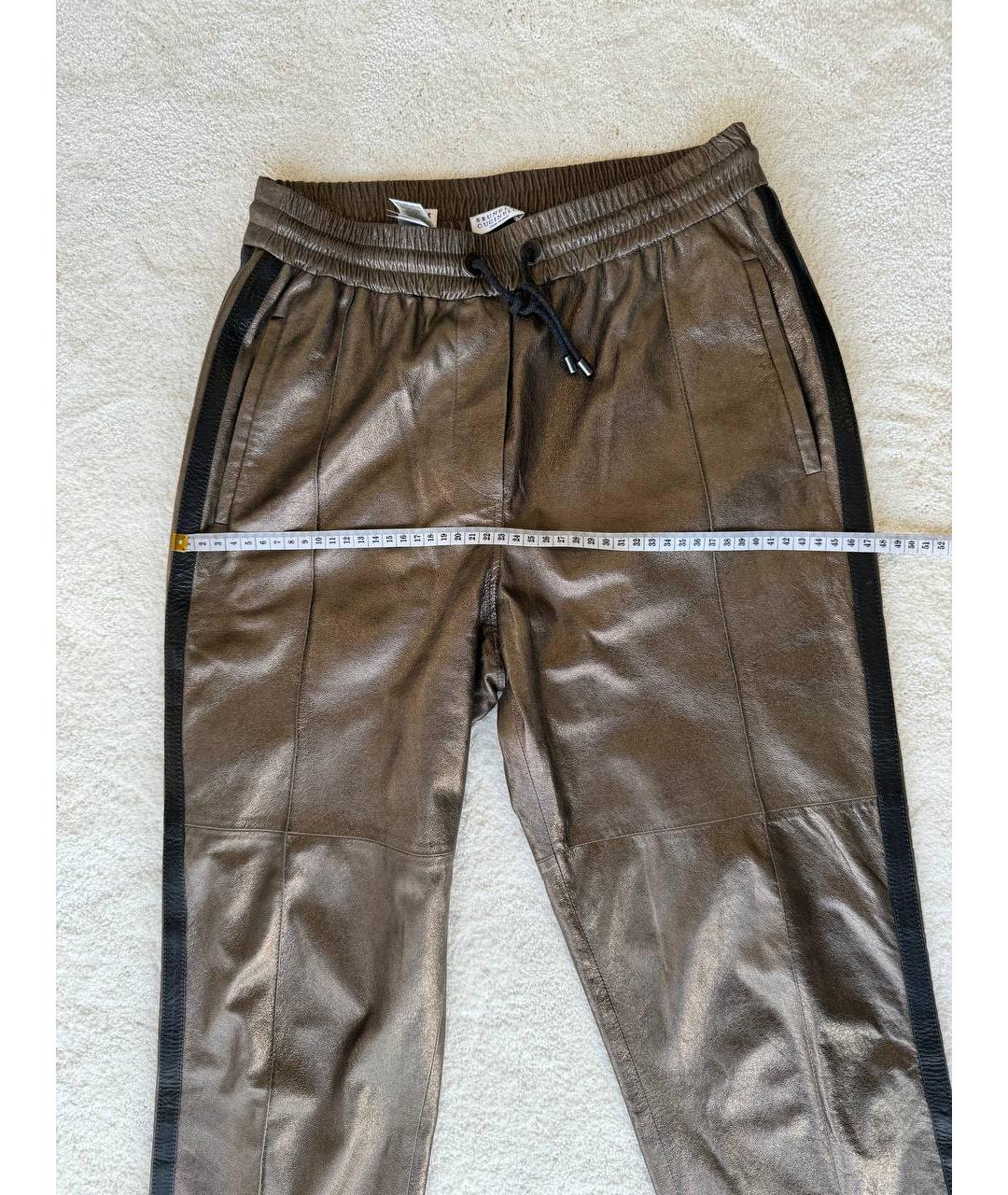 BRUNELLO CUCINELLI Коричневые кожаные прямые брюки, фото 5