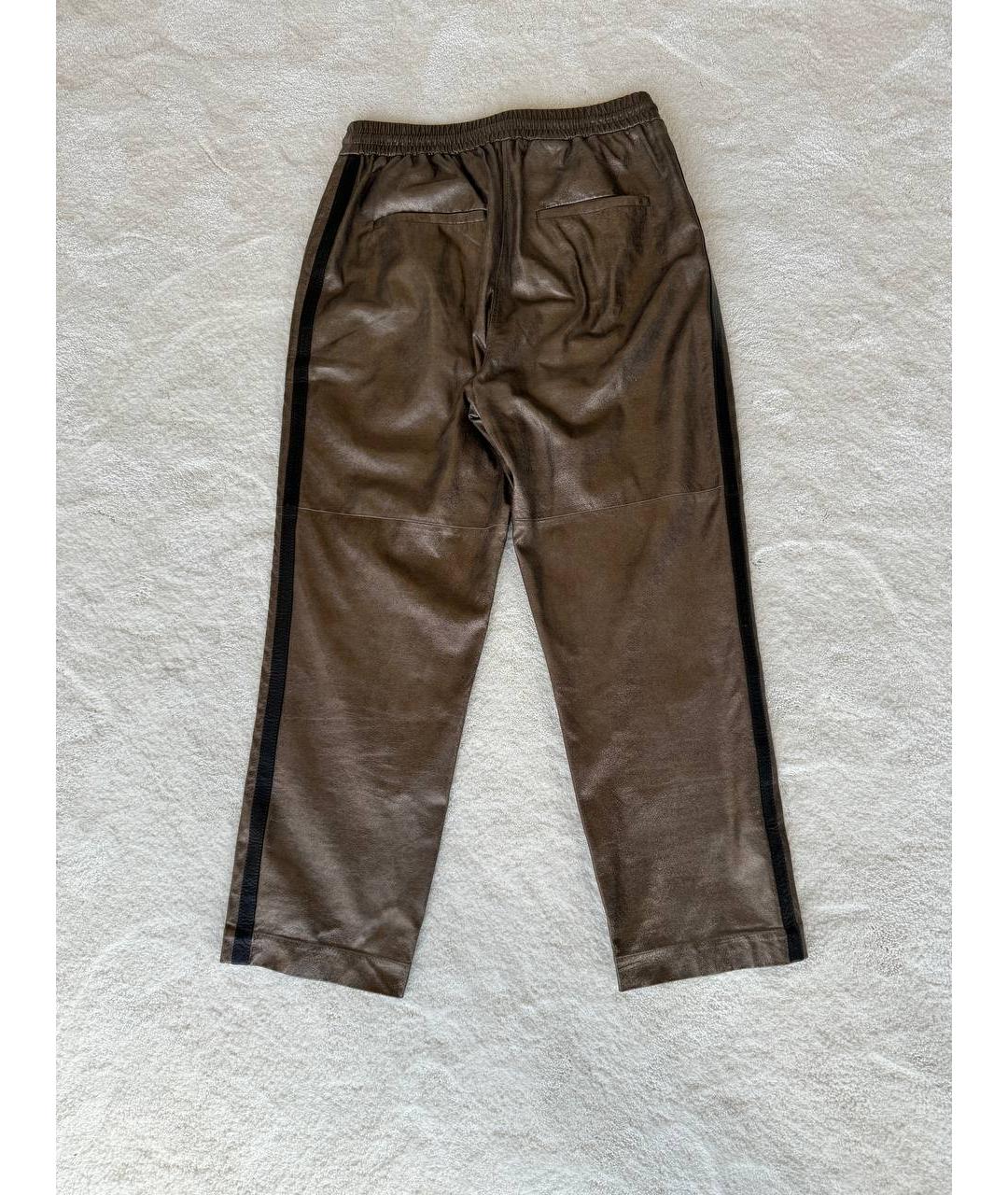 BRUNELLO CUCINELLI Коричневые кожаные прямые брюки, фото 2