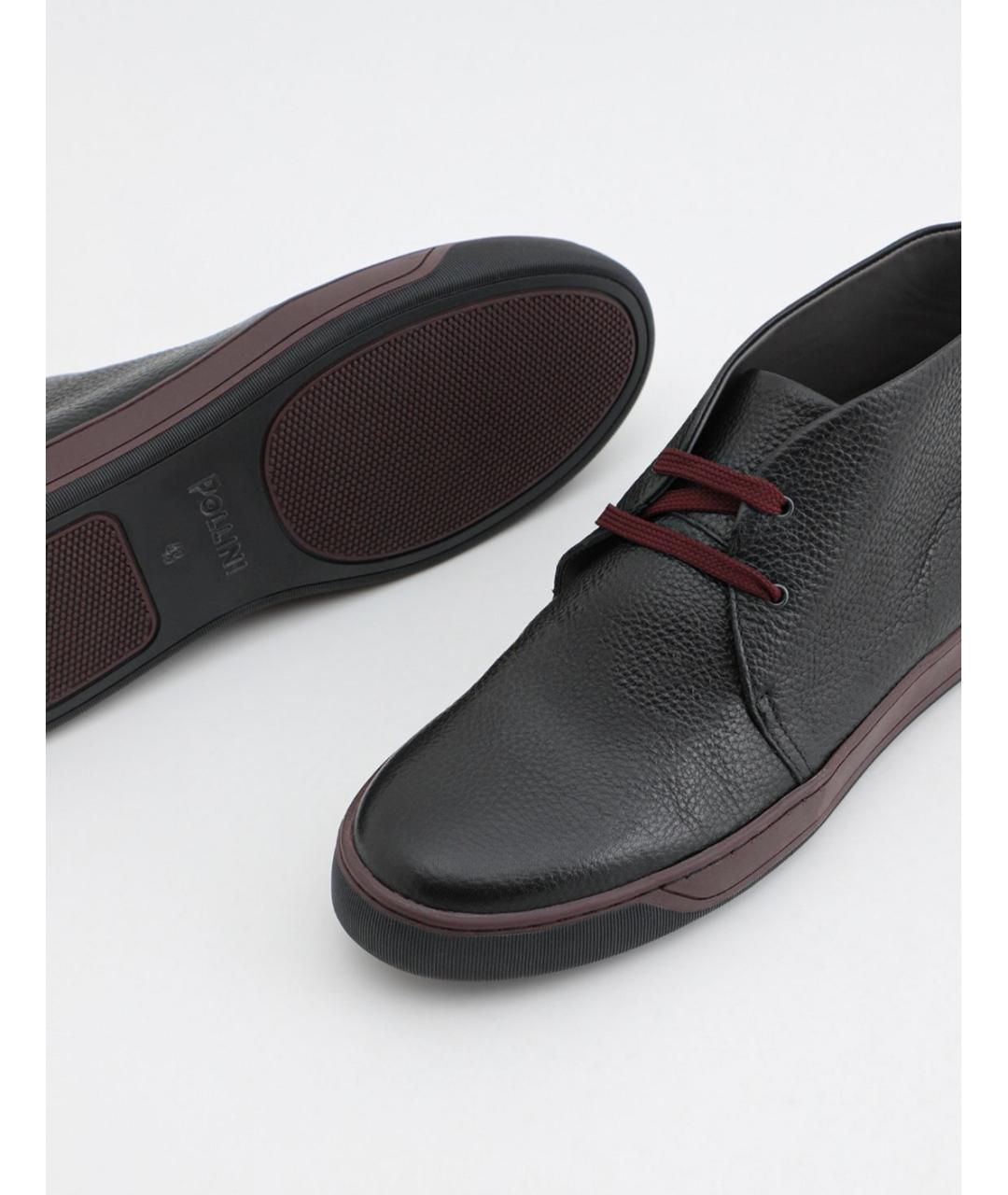 POLLINI Черные кожаные низкие ботинки, фото 2