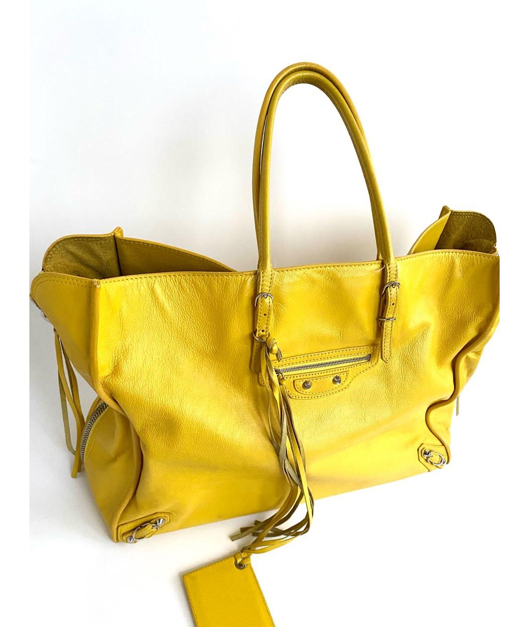 BALENCIAGA Желтая кожаная сумка тоут, фото 8