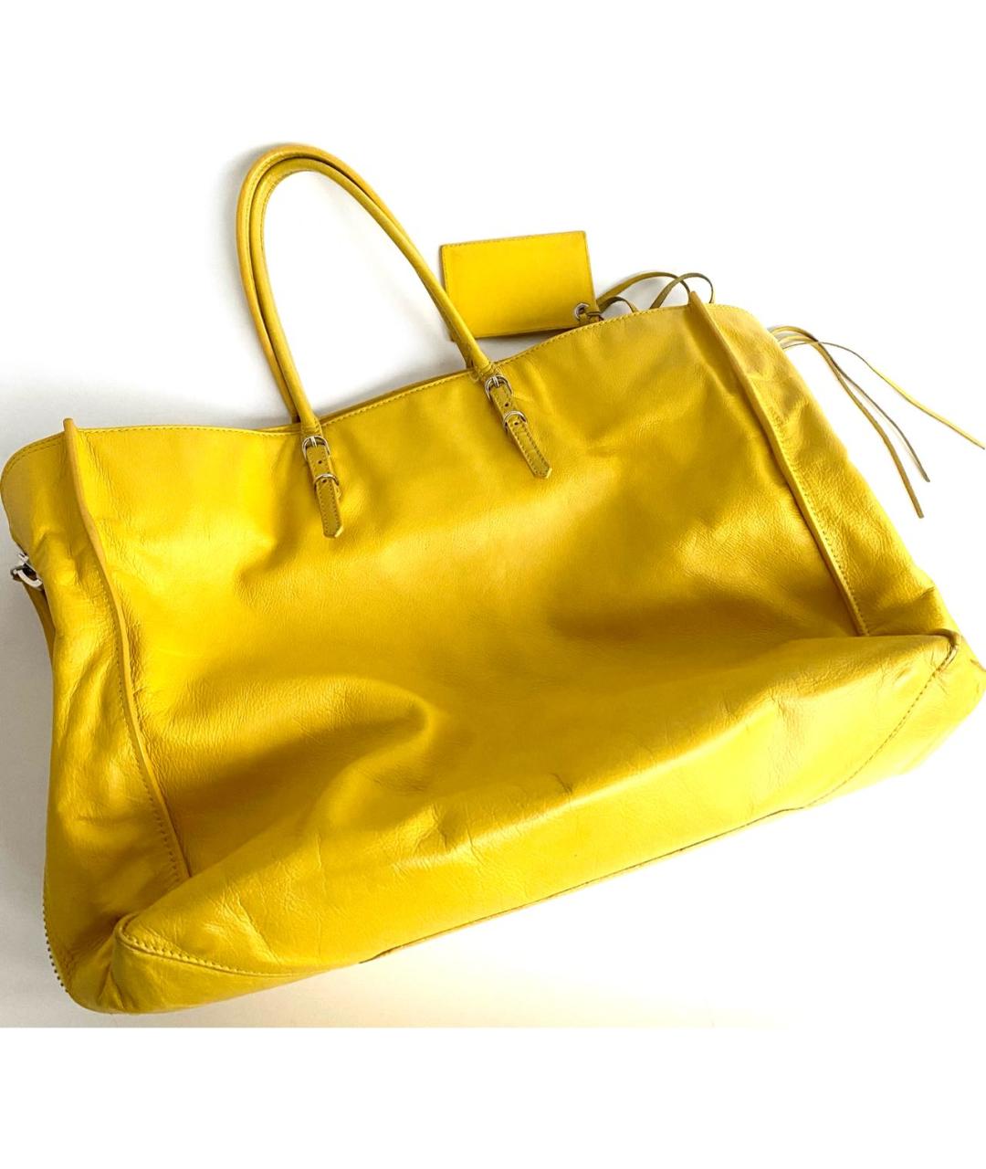 BALENCIAGA Желтая кожаная сумка тоут, фото 5