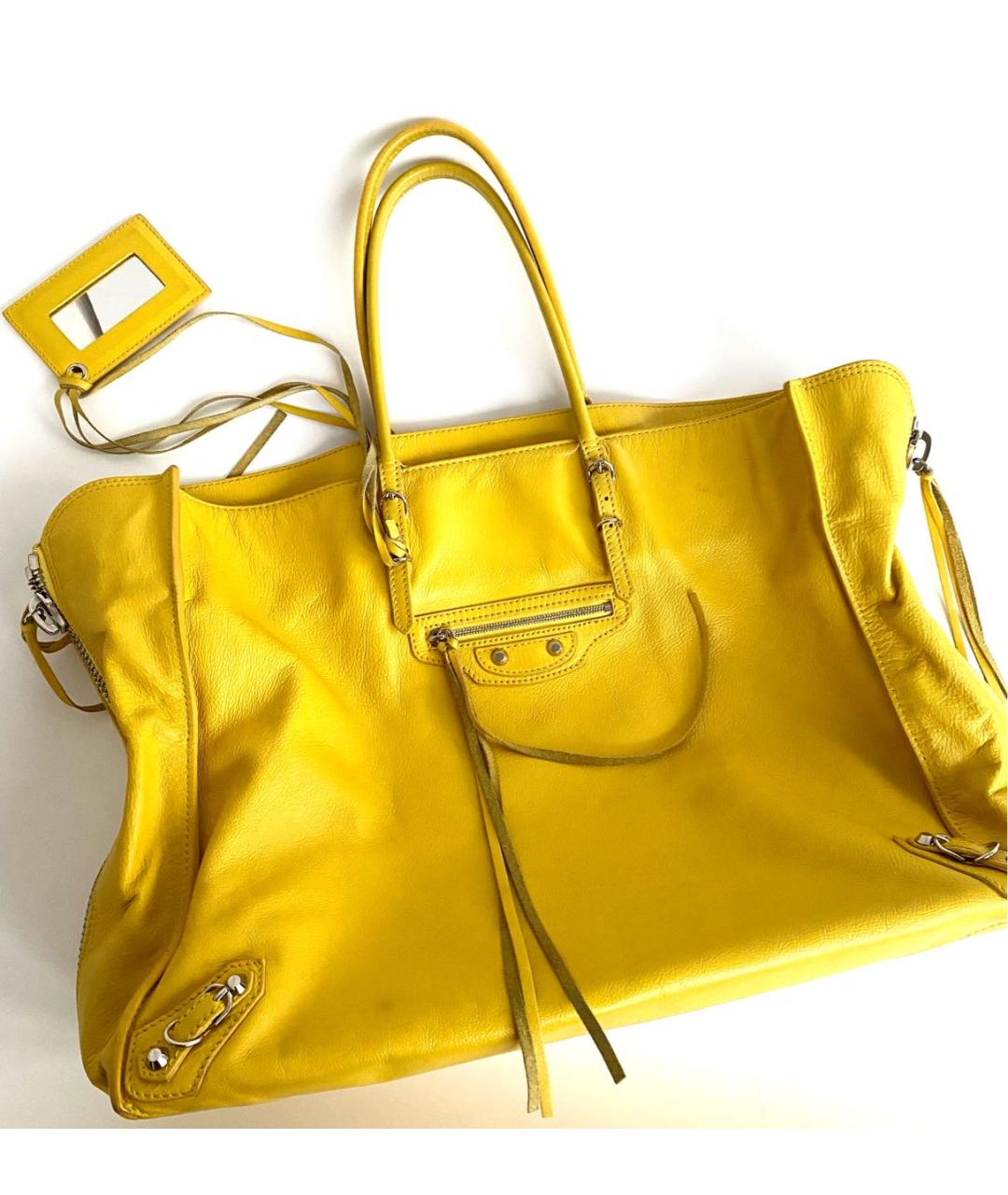 BALENCIAGA Желтая кожаная сумка тоут, фото 9