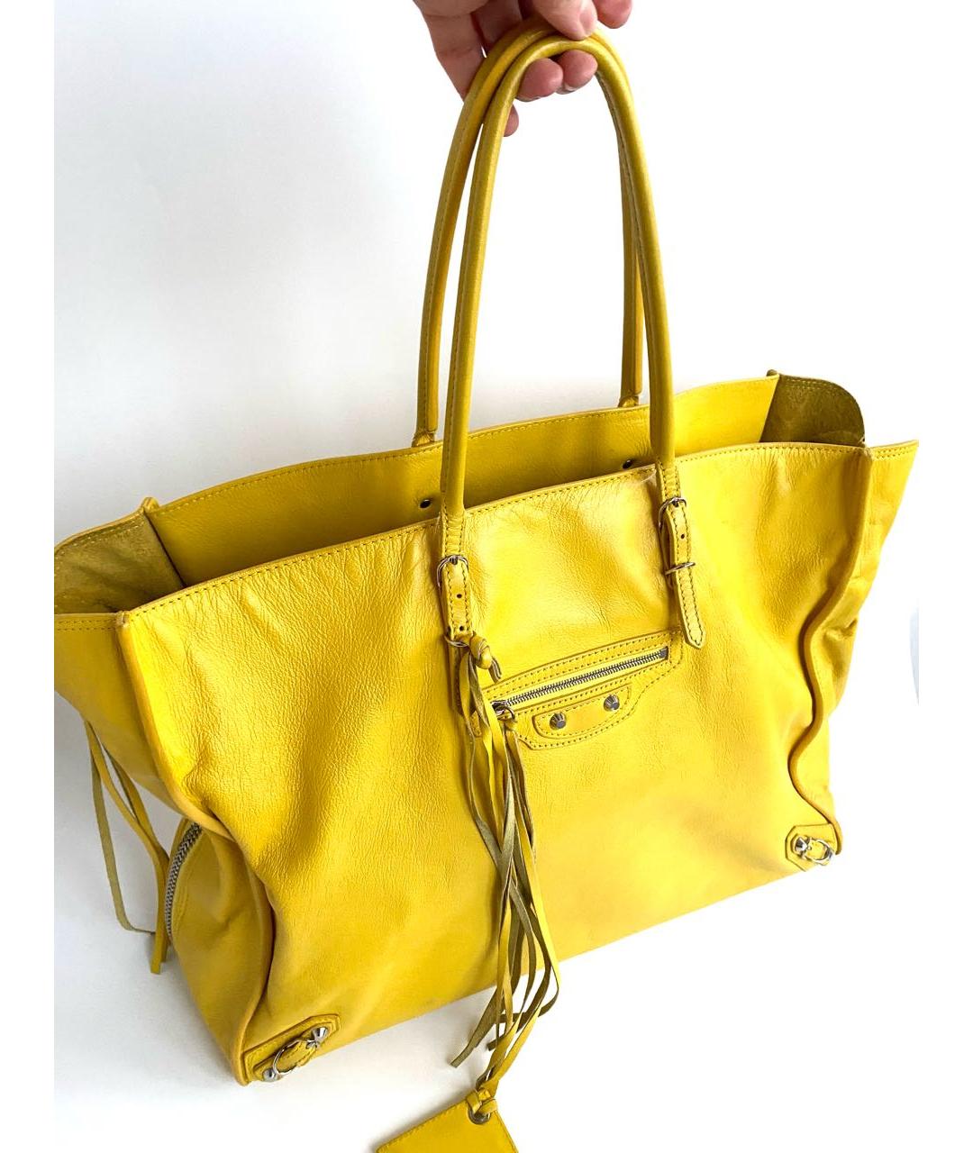 BALENCIAGA Желтая кожаная сумка тоут, фото 2
